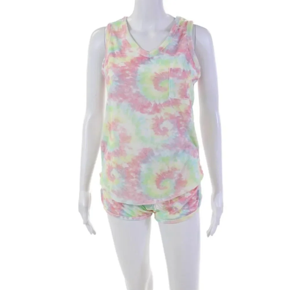 Emerson Road Womens Tie Dye Tank Top And Shorts Pajama Set Multicolor Size XS